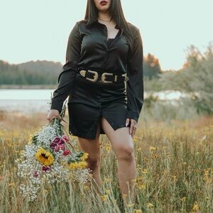 Stylish Black Button-Up Dress with corset top